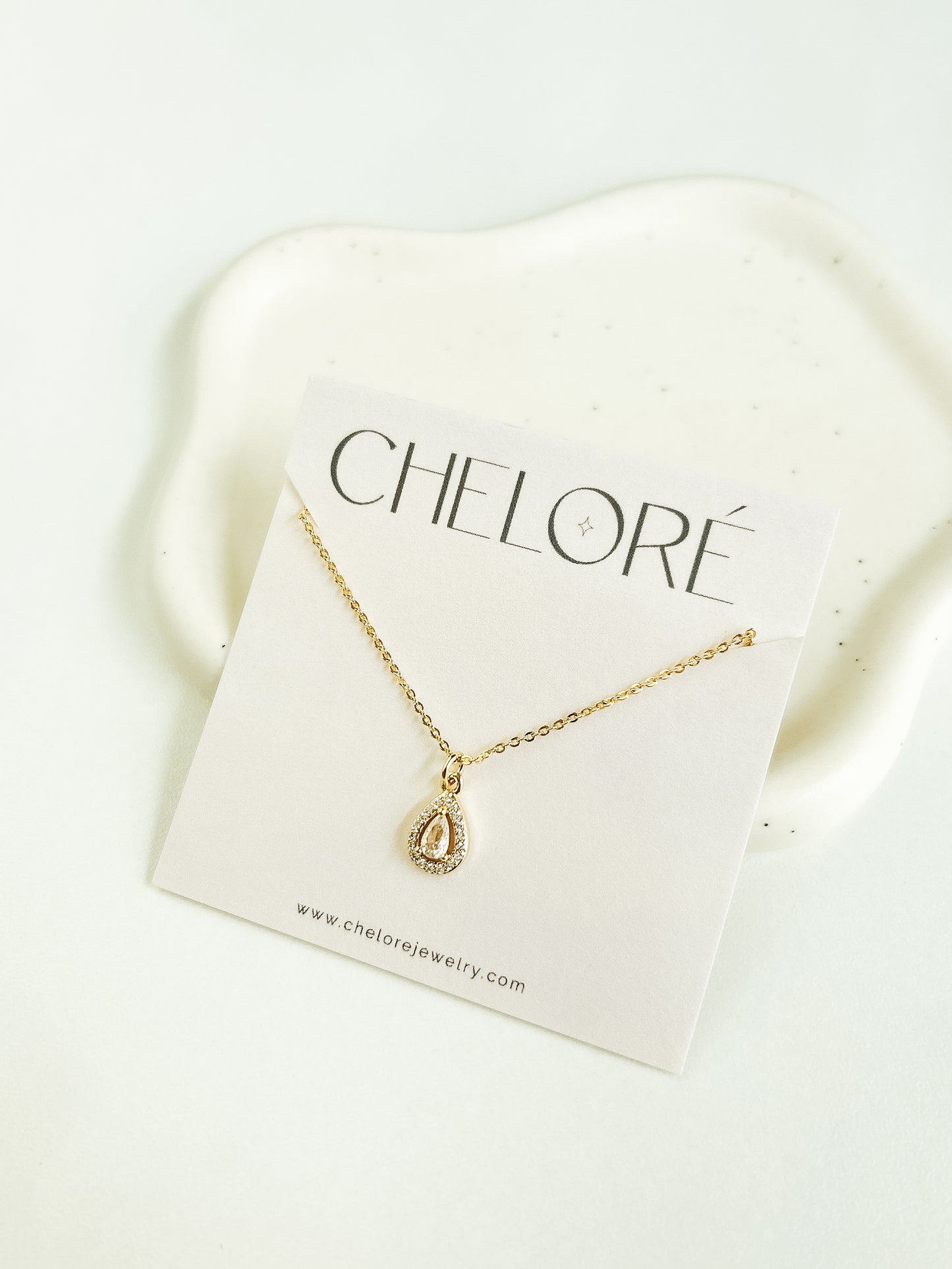 Dainty CZ Teardrop Necklace