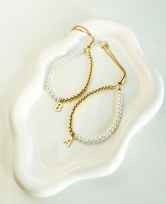 Pearl Beaded Initial Charm Bracelet
