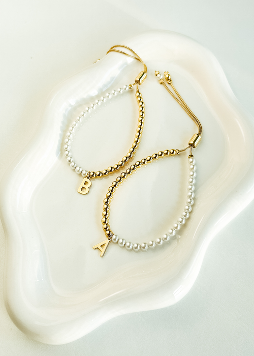 Pearl Beaded Initial Charm Bracelet
